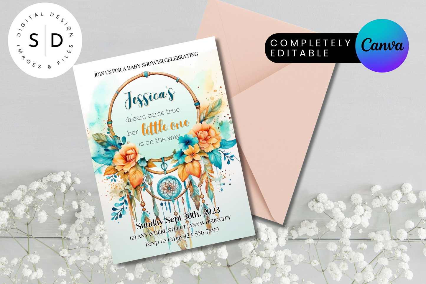 Dreamcatcher Come True Baby Shower invitation