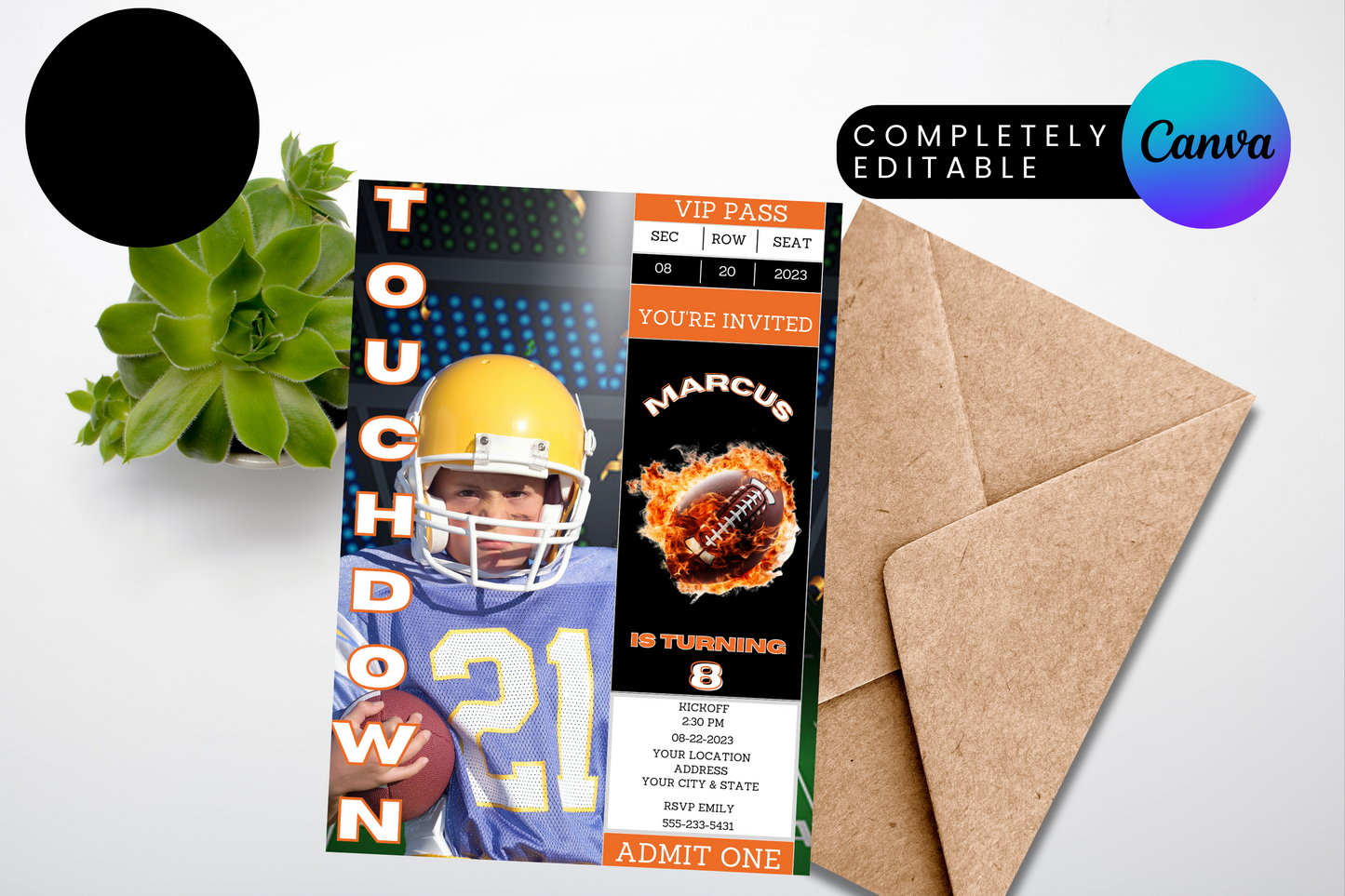 Football Ticket Birthday Party Invitation