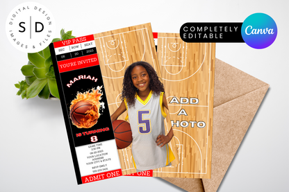 Basketball Ticket Birthday Party Invitation