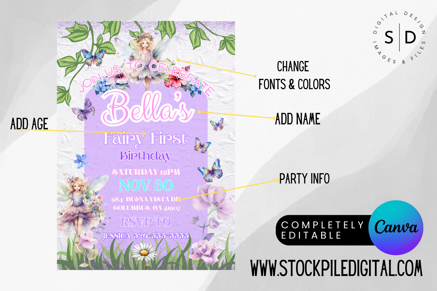 Fairy First Birthday Invitation