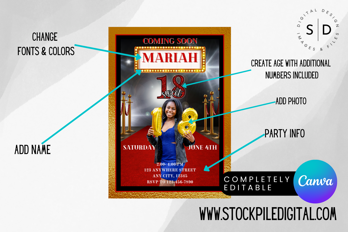 Hollywood Red Carpet Birthday Party Invitation