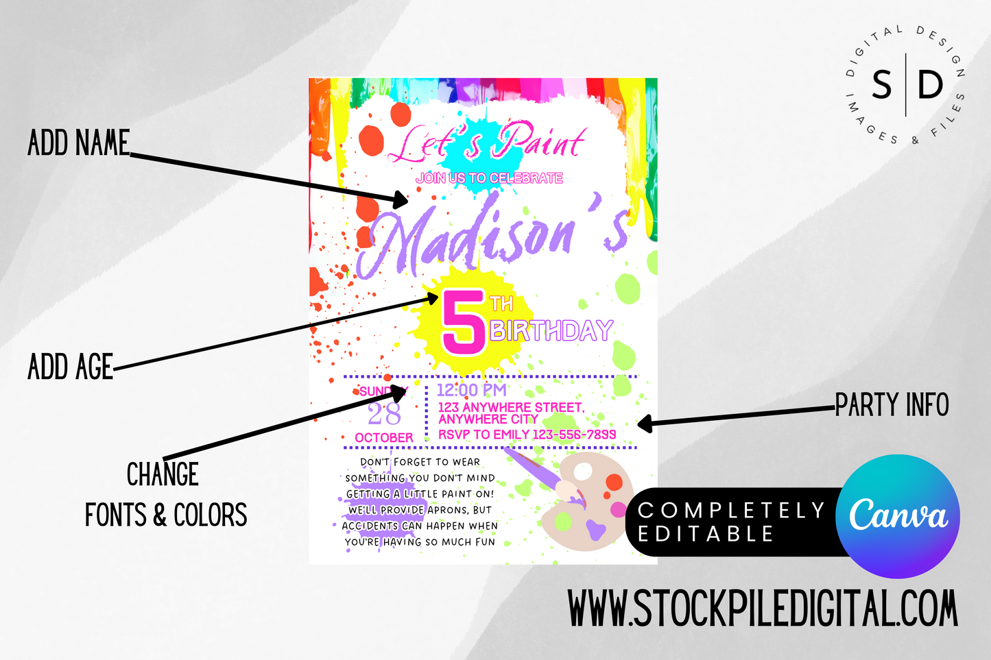 Let's Paint Birthday Party Invitation