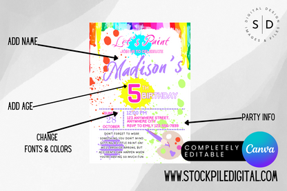 Let's Paint Birthday Party Invitation