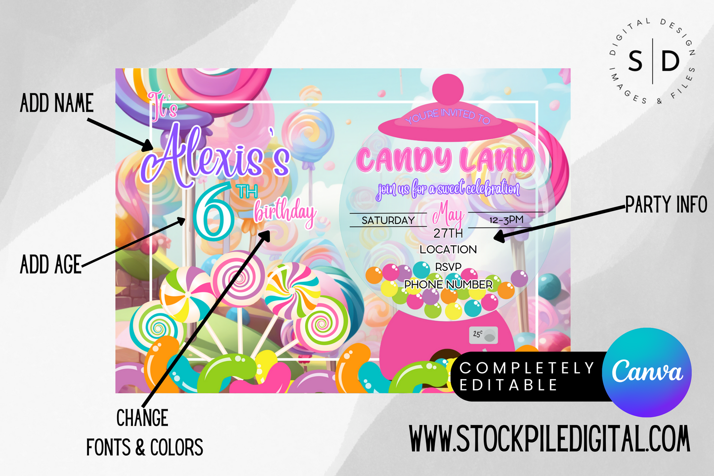 Sweet Candy Land Party Invitation