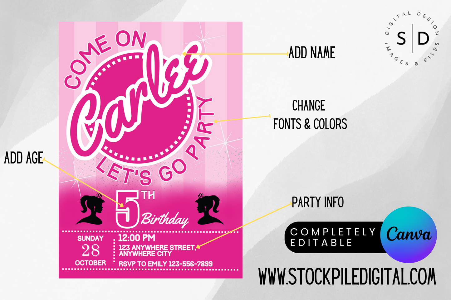 Come on Barbie Party Invitation