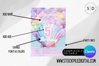 Mermaid Scales Birthday Party Invitation