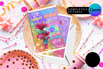 Trolls Crazy Party Birthday Party Invitation