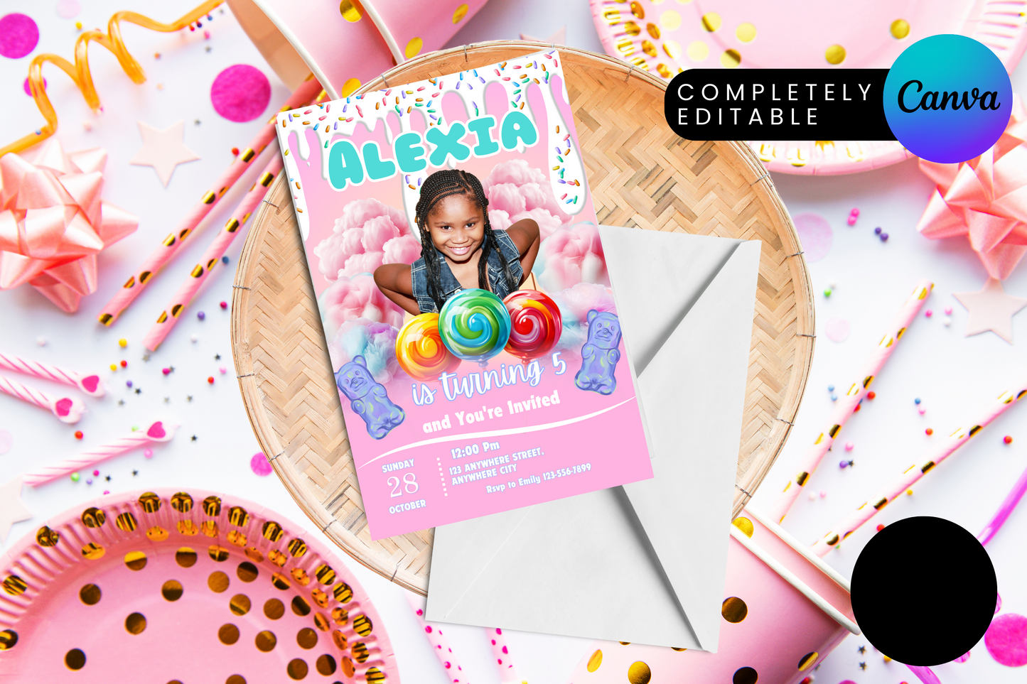 Cotton Candy Photo Birthday Party Invitation