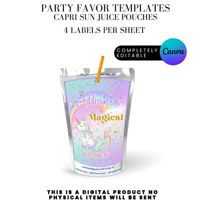 Magical Unicorn Birthday Party Favor Templates