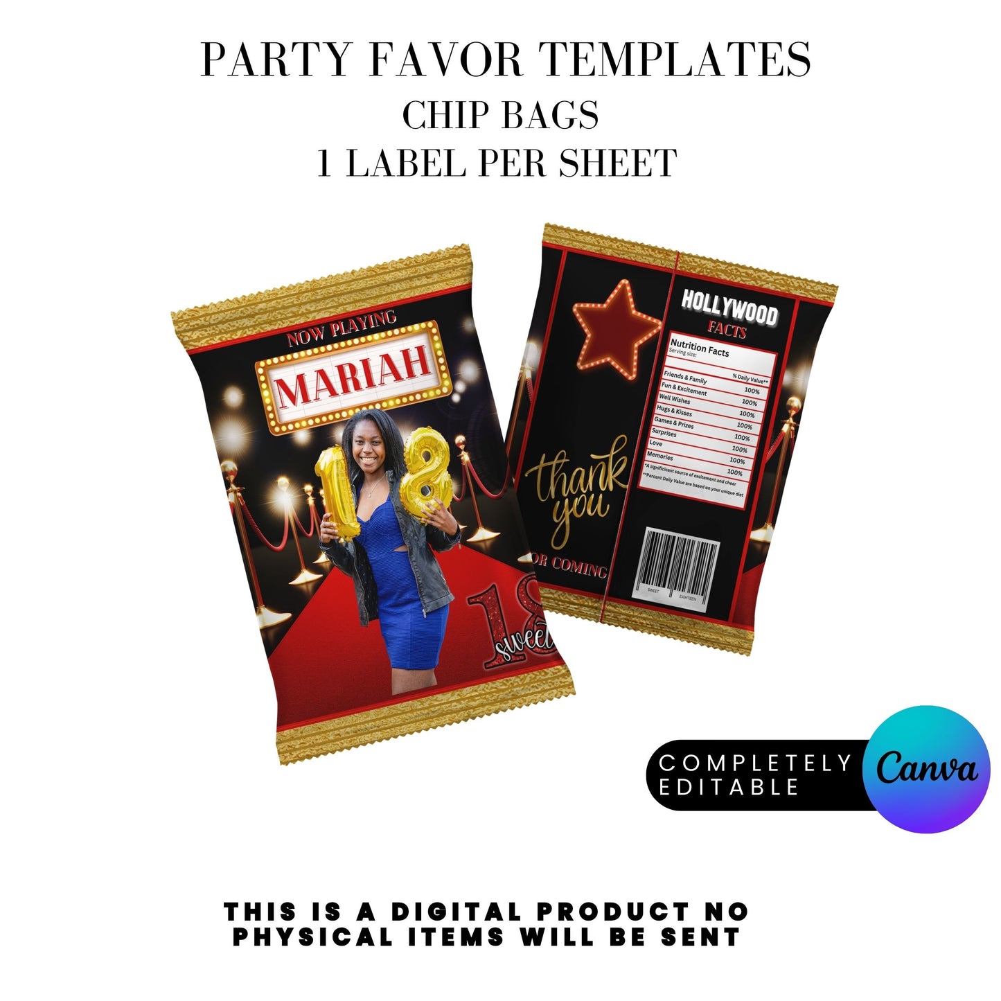 Hollywood Red Carpet Birthday Party Favors Templates Bundle