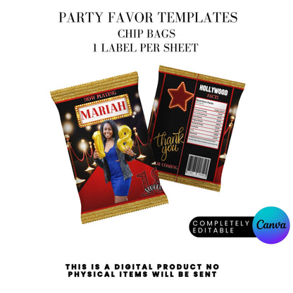 Hollywood Red Carpet Birthday Party Favors Templates Bundle