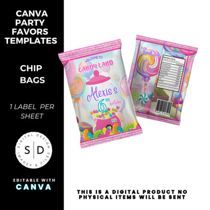 Candy Land Sweets Birthday Party Favor Templates