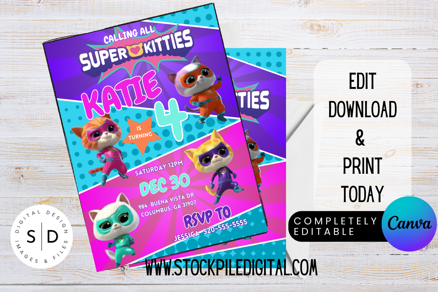 Super Kittie Birthday Invitation Template