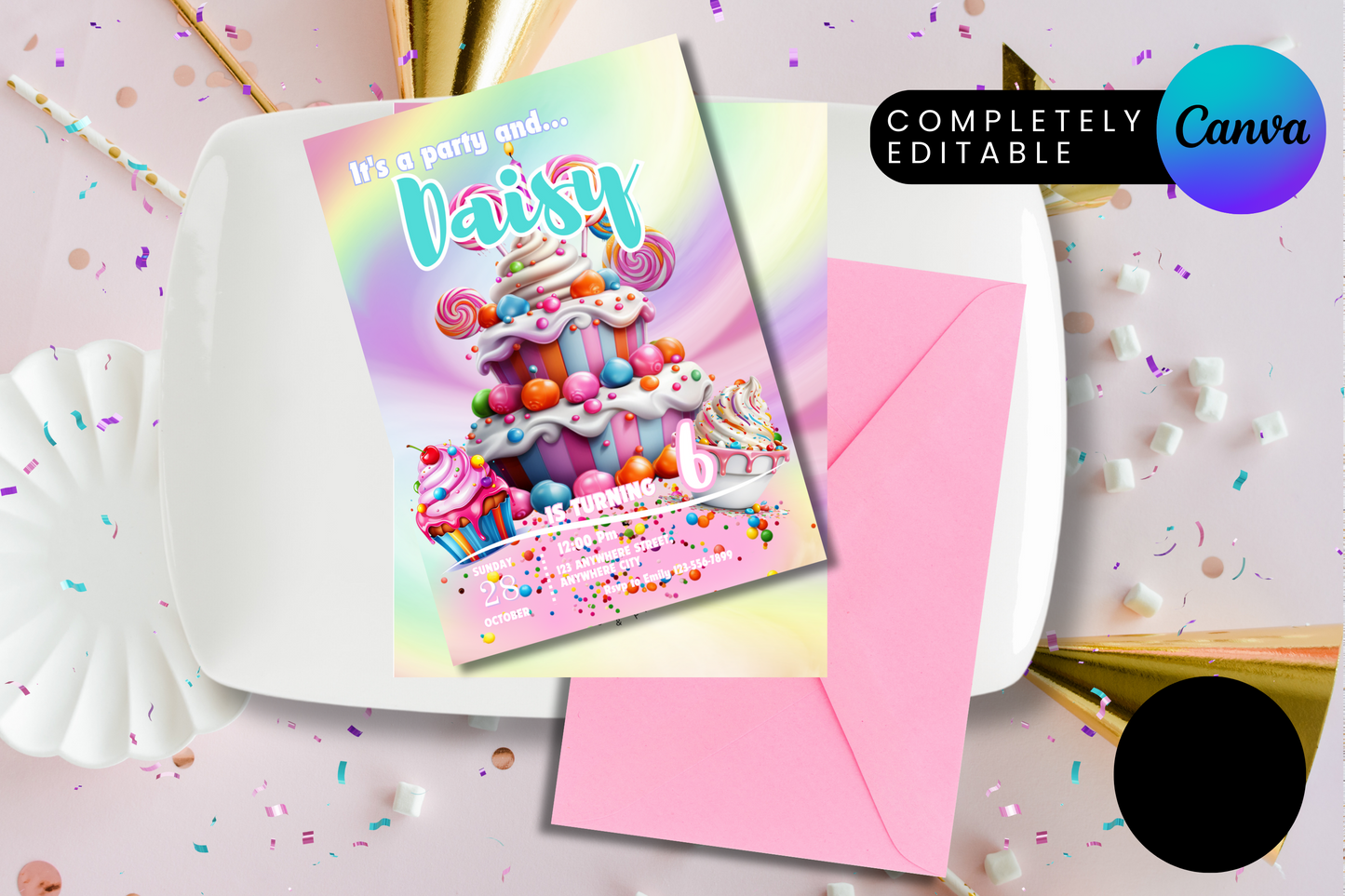 Candy Swirl Birthday Party Invitation
