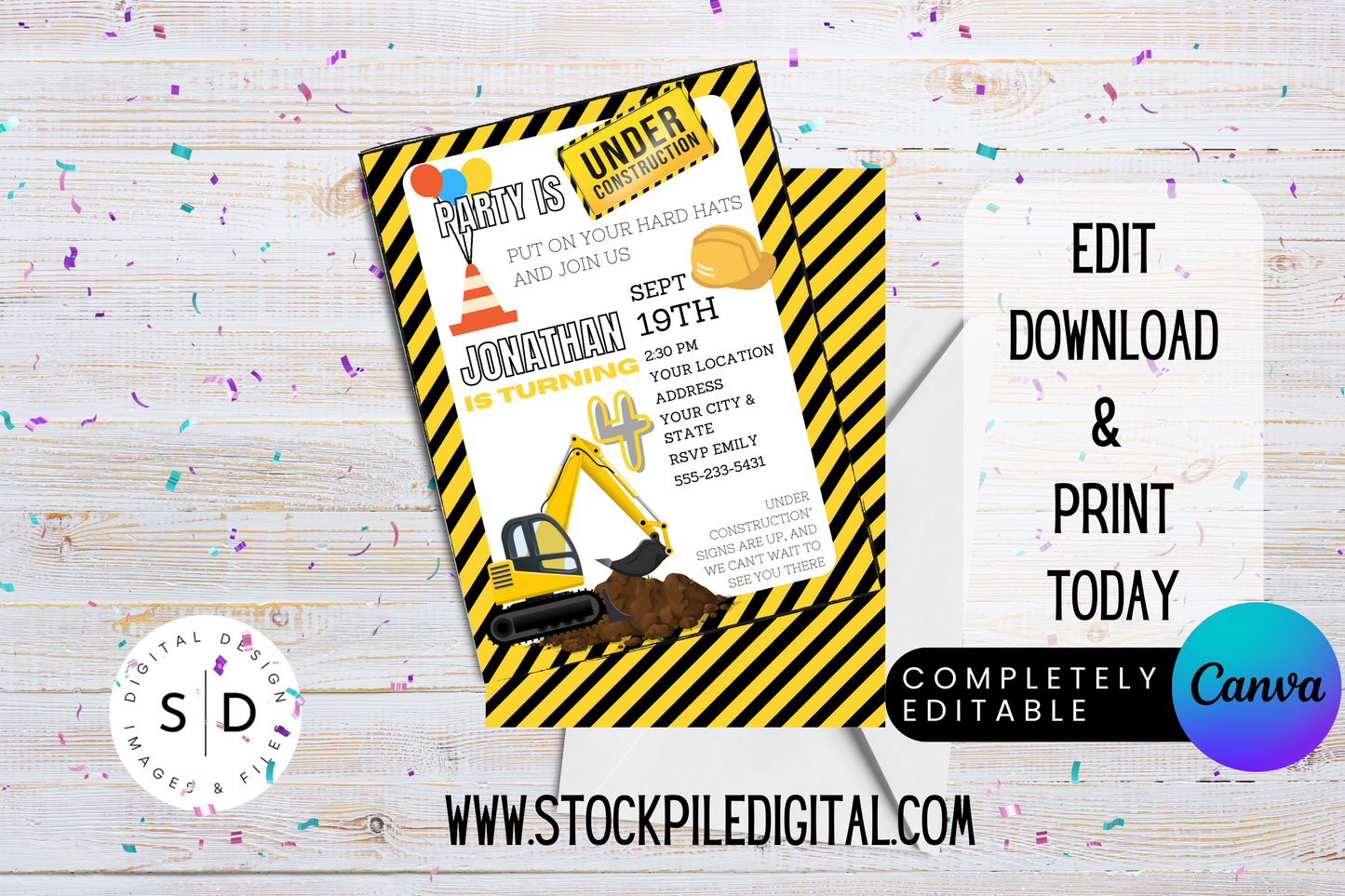 Under Construction Birthday Party Invitation