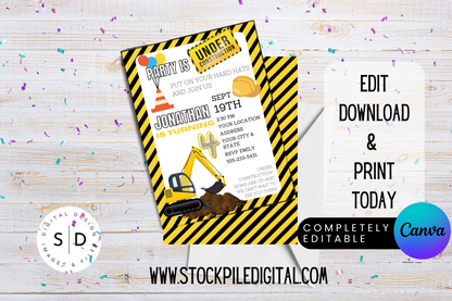 Under Construction Birthday Party Invitation