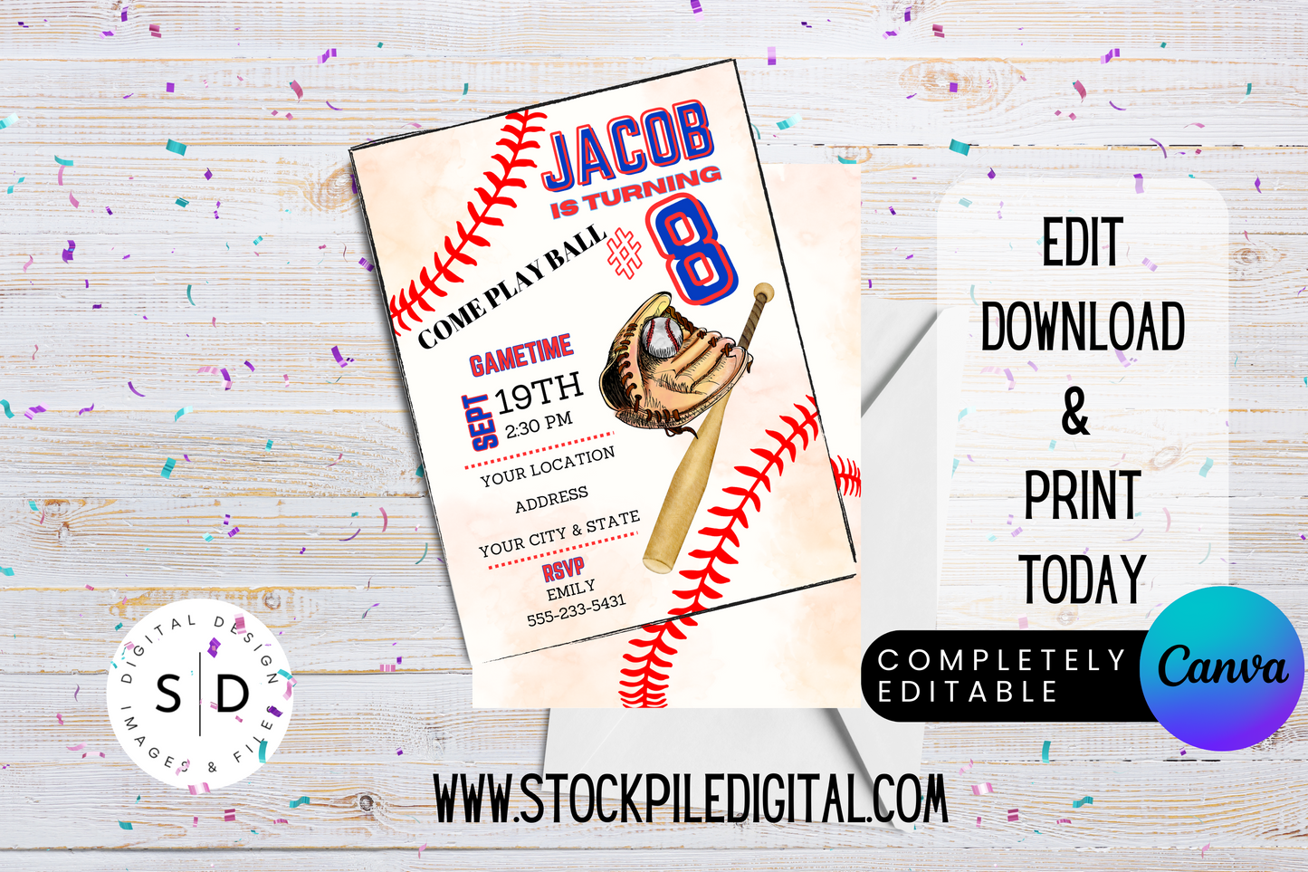 Come Play Ball Baseball Birthday Party Invitation