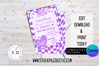 Retro Checkboard Birthday Party Invitation