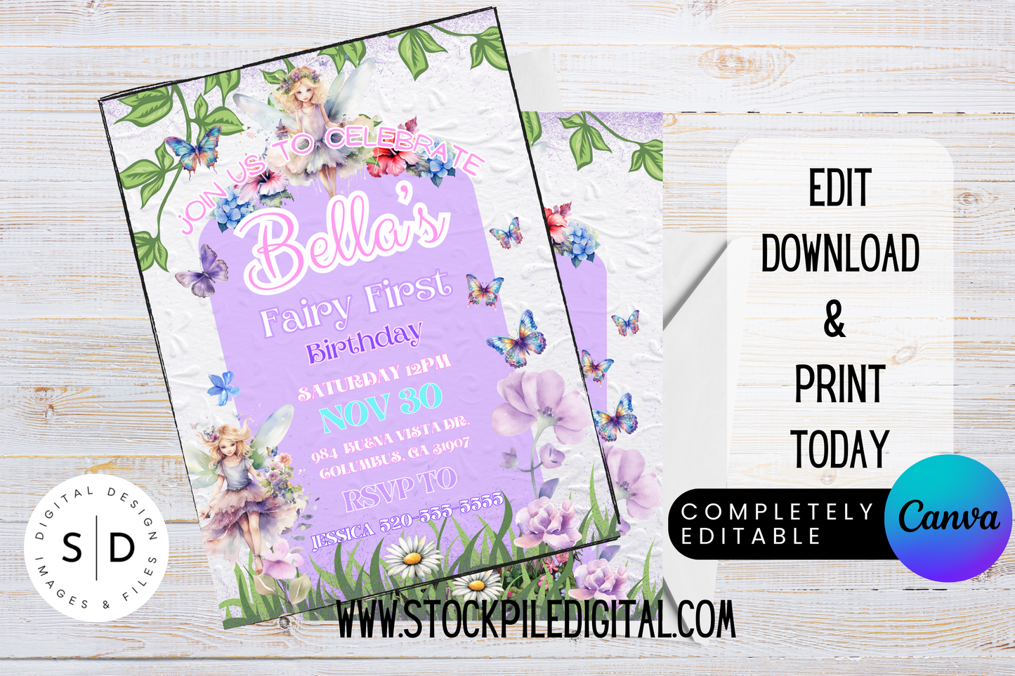 Fairy First Birthday Invitation