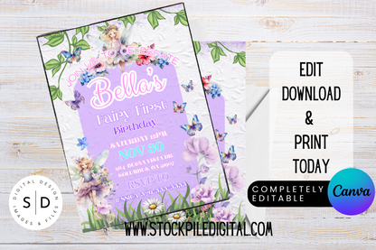 Fairy First Birthday Invitation