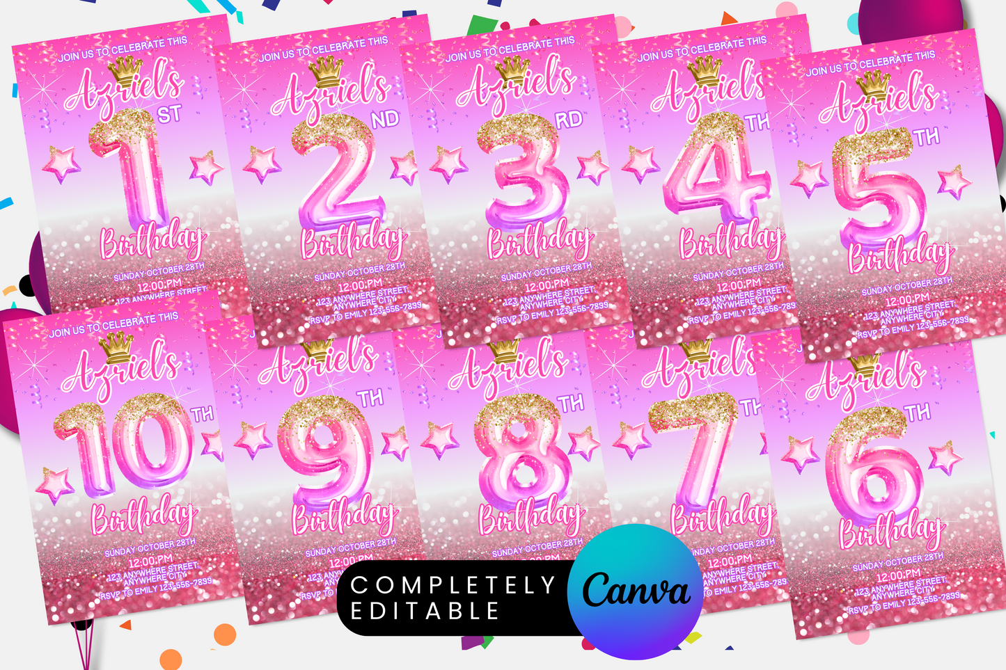 Pink Princess Crown Foil Birthday Party Invitation