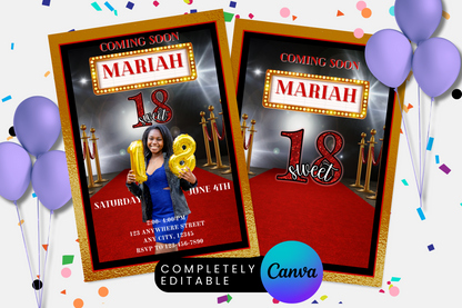 Hollywood Red Carpet Birthday Party Invitation