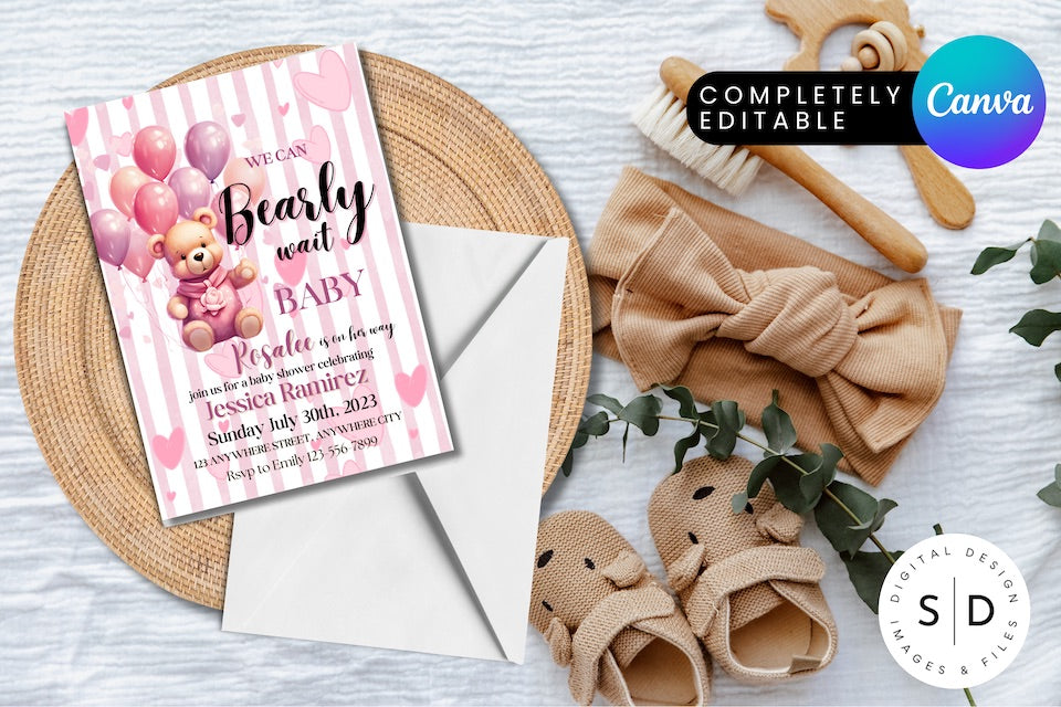 Can Bearly Wait Baby Girl Baby Shower invitation