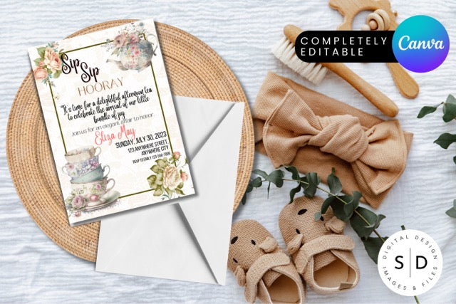 Vintage Tea Party Baby Shower invitation