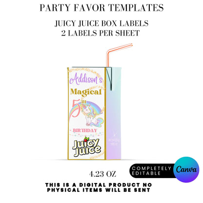 Magical Unicorn Birthday Party Favor Templates