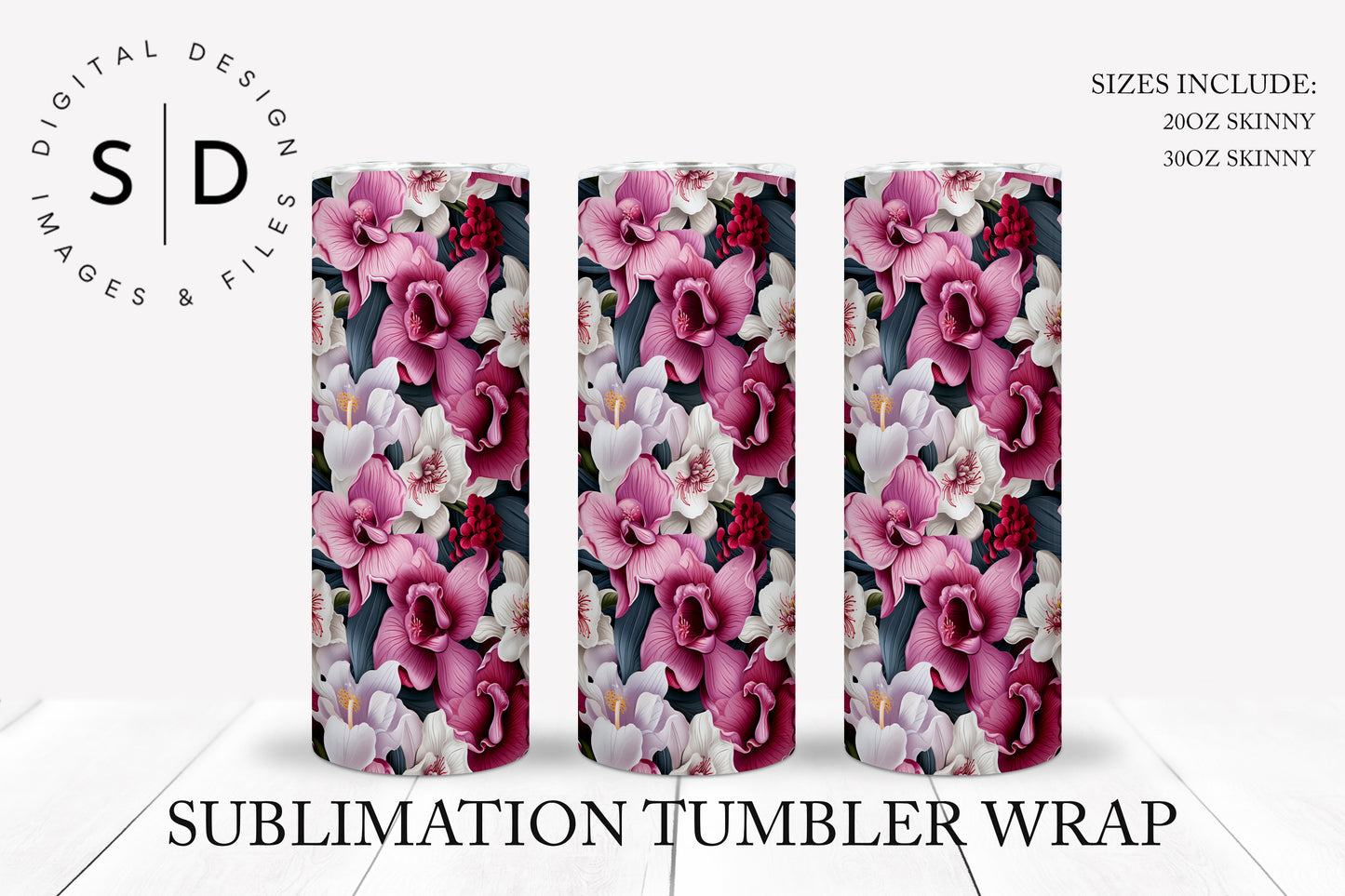 3d Floral Bundle 24 Seamless Tumbler Wrap Designs