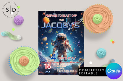 Blast into Space Astronaut Birthday Invitation