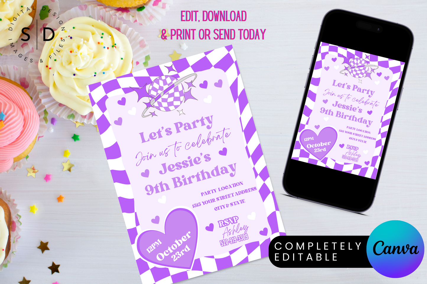 Retro Checkboard Birthday Party Invitation