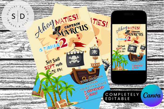 Ahoy Maties Pirate Captain Birthday Party Invitation