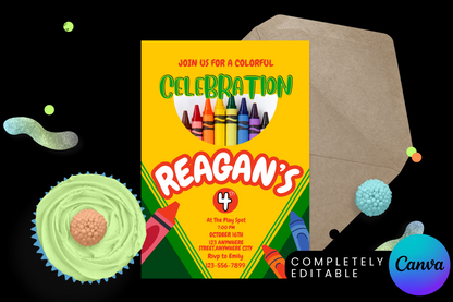 Colorful Crayon Birthday Party Invitation