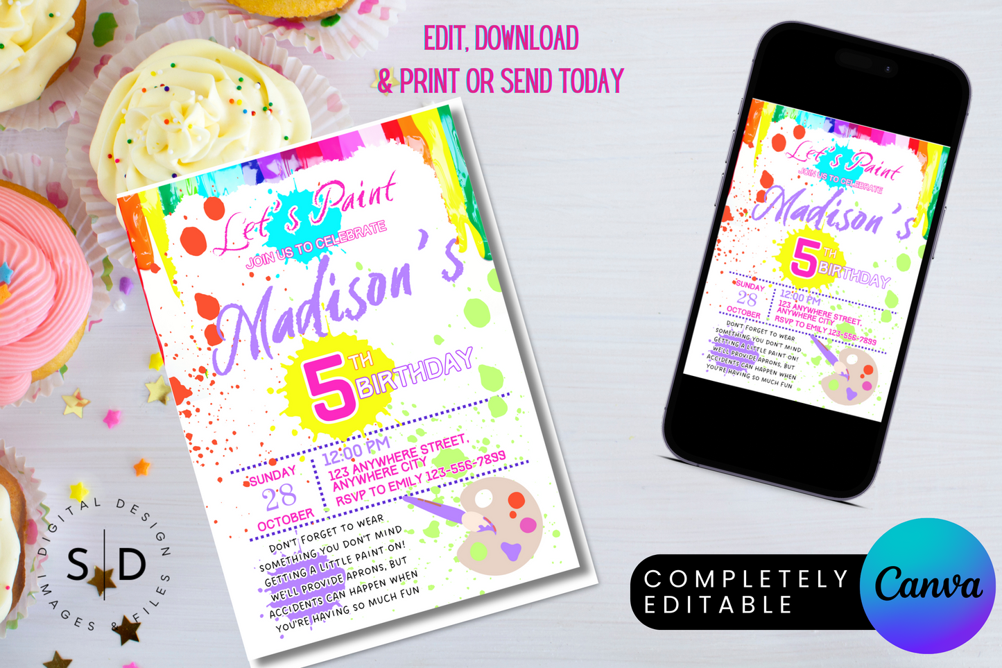 Let's Paint Birthday Party Invitation