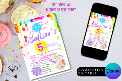 Let's Paint Birthday Party Invitation