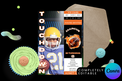 Football Ticket Birthday Party Invitation
