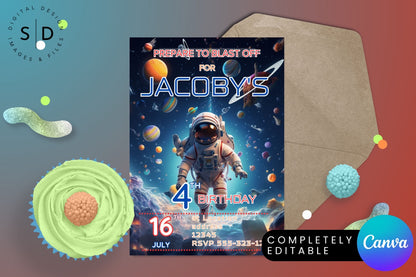 Blast into Space Astronaut Birthday Invitation