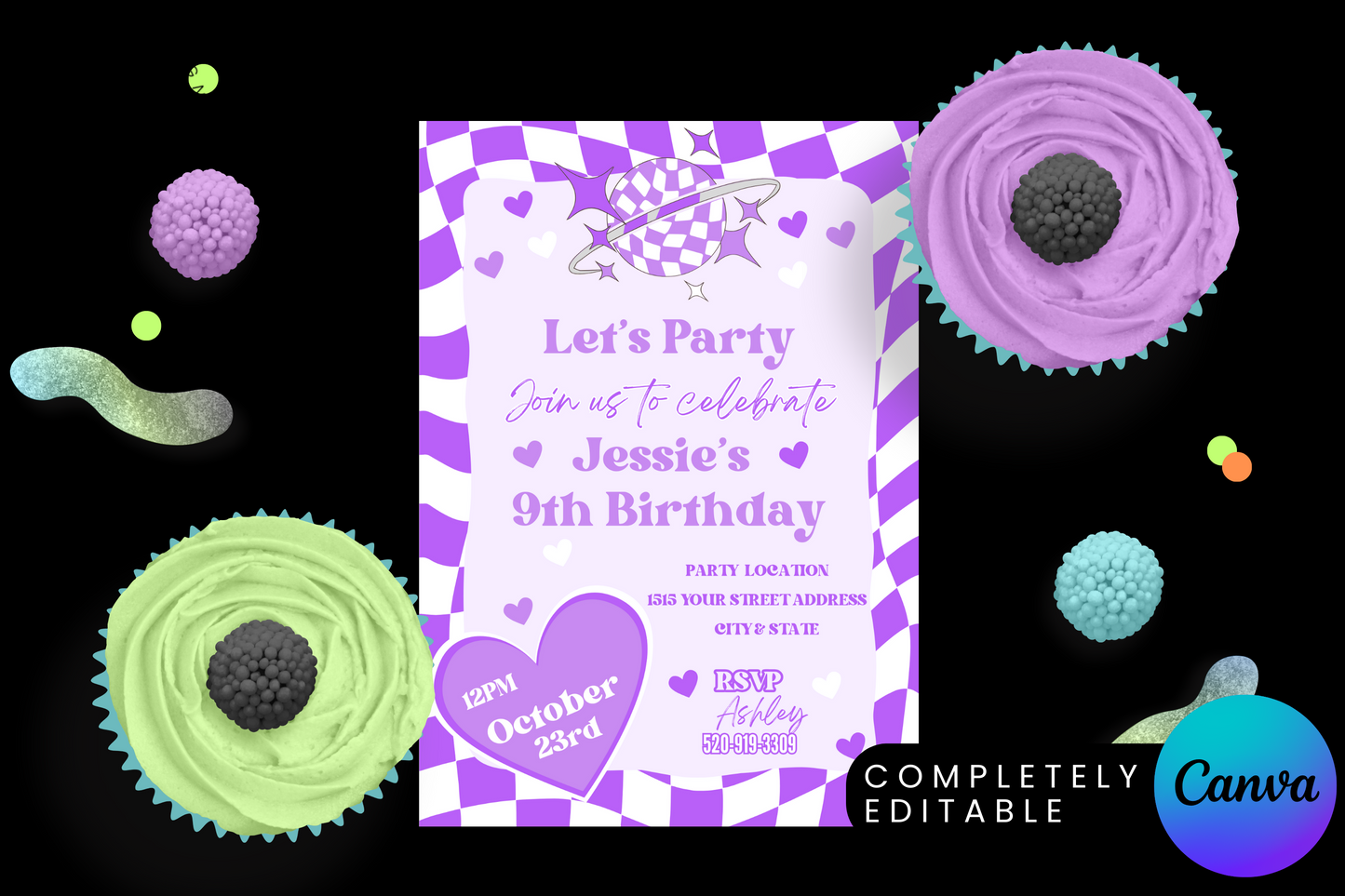 Retro Checkboard Birthday Party Invitation