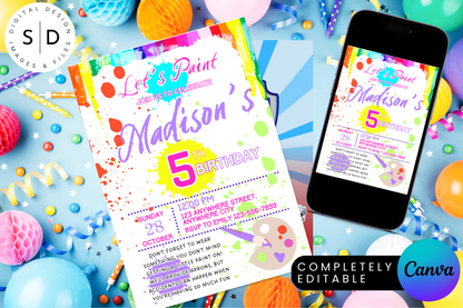 Let's Paint Birthday Party Invitation