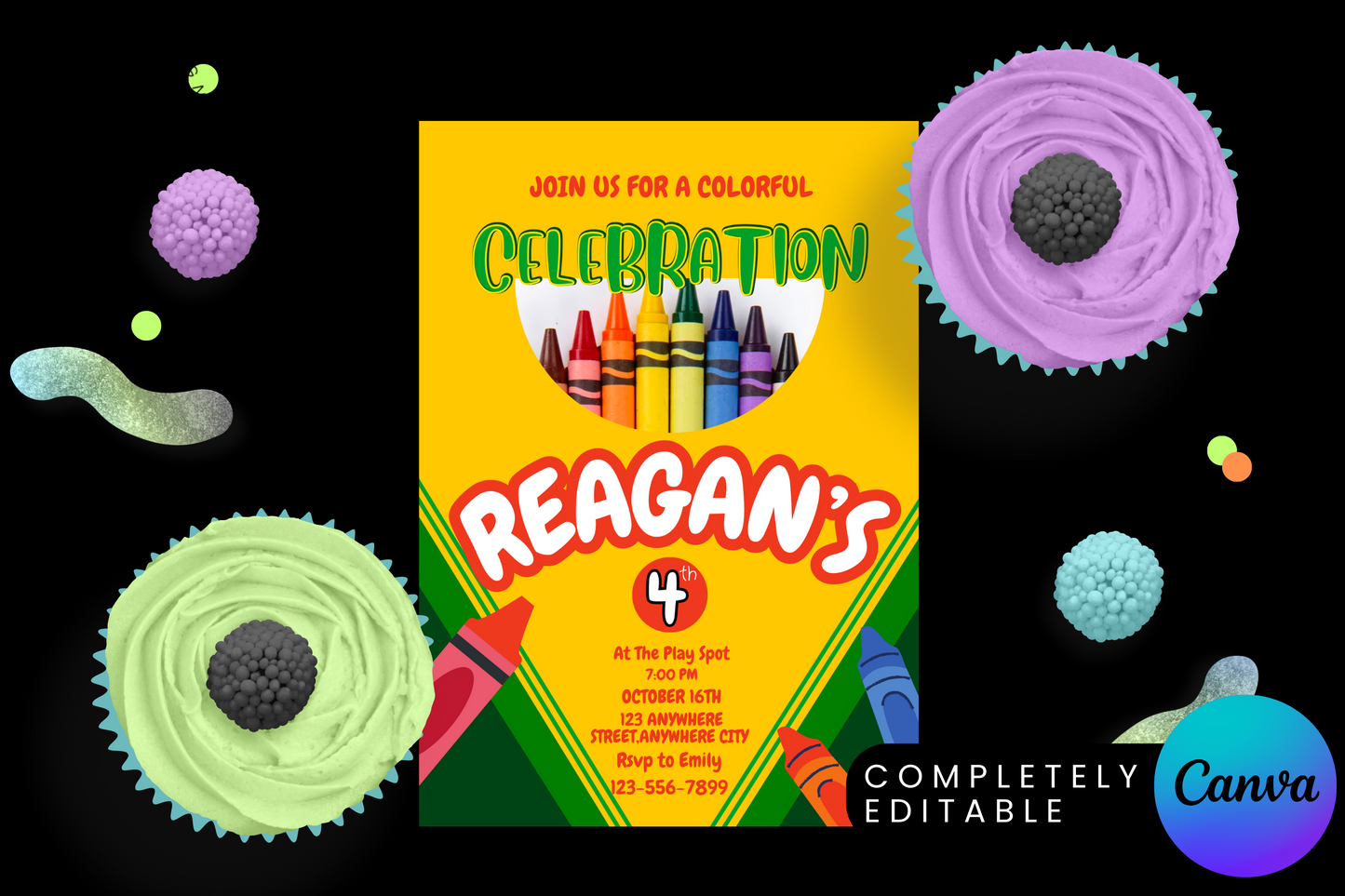 Colorful Crayon Birthday Party Invitation
