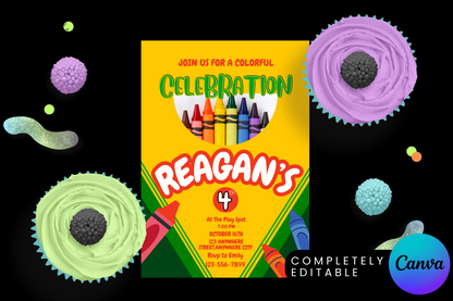 Colorful Crayon Birthday Party Invitation