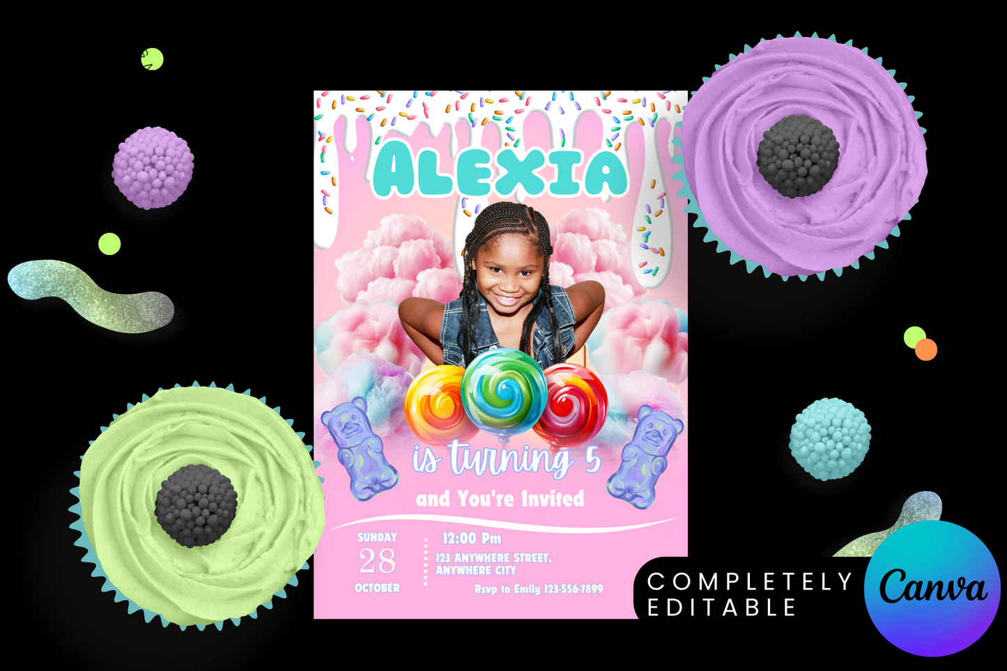 Cotton Candy Photo Birthday Party Invitation
