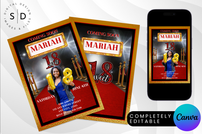 Hollywood Red Carpet Birthday Party Invitation