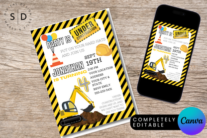Under Construction Birthday Party Invitation
