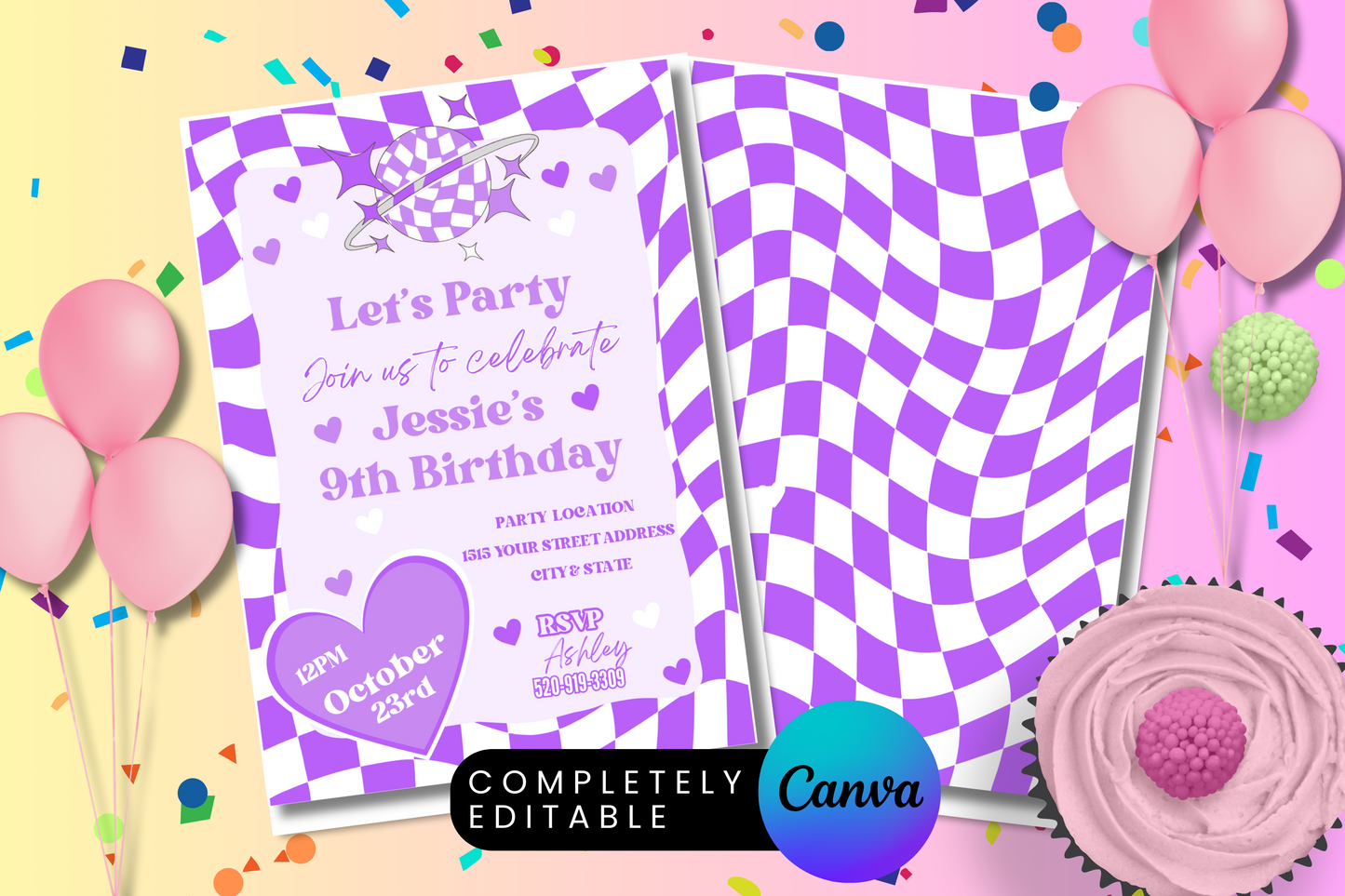 Retro Checkboard Birthday Party Invitation