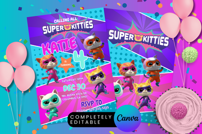 Super Kittie Birthday Invitation Template