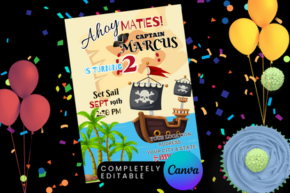 Ahoy Maties Pirate Captain Birthday Party Invitation