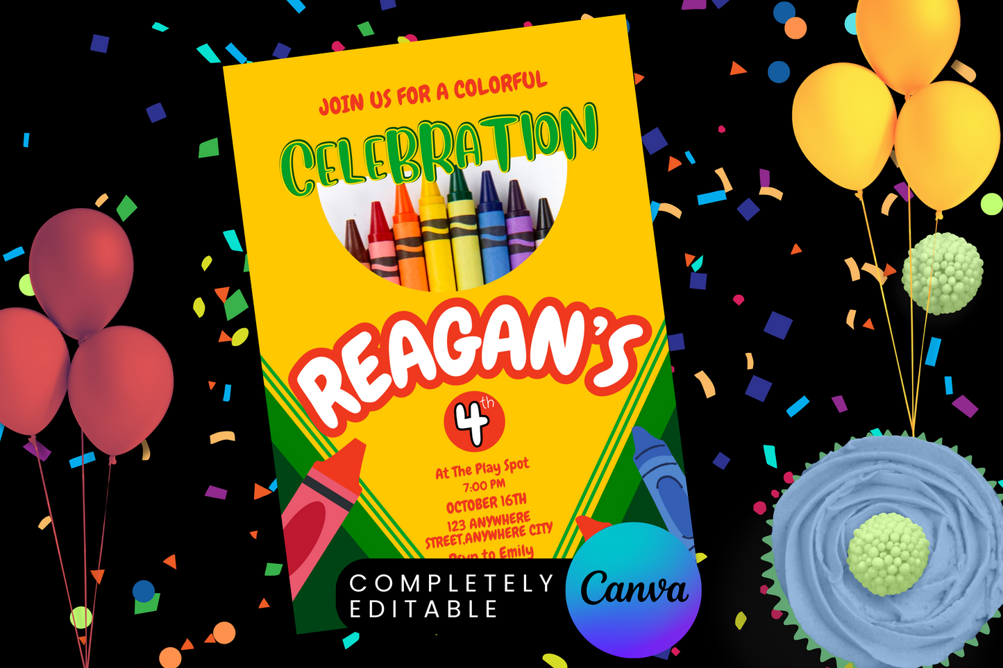 Colorful Crayon Birthday Party Invitation