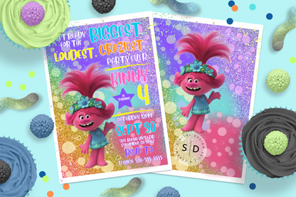 Trolls Crazy Party Birthday Party Invitation